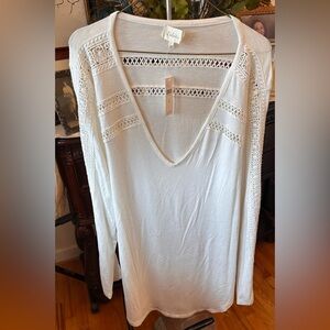 Anthropologie Off White Popover Top w/ Lace Trim Detail Top, XL NWT